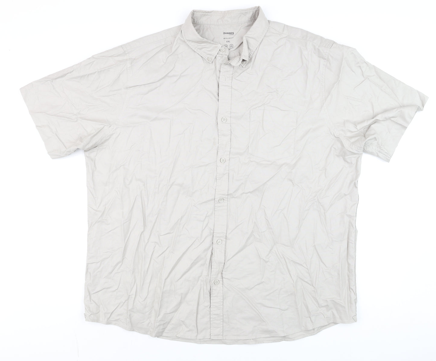 Dunnes Stores Men’s Beige 2XL Regular Fit Short Sleeve Cotton Shirt