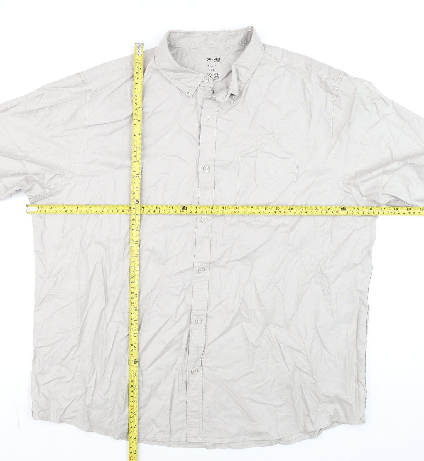 Dunnes Stores Men’s Beige 2XL Regular Fit Short Sleeve Cotton Shirt
