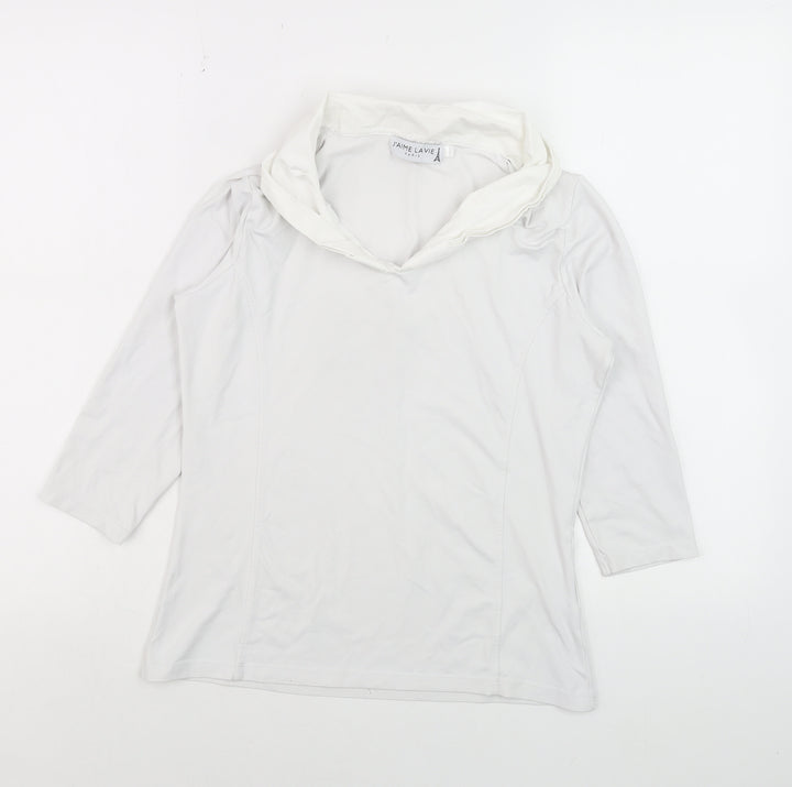J'aime Lavie Women’s White Cowl Neck 3/4 Sleeve Stretch Blouse M