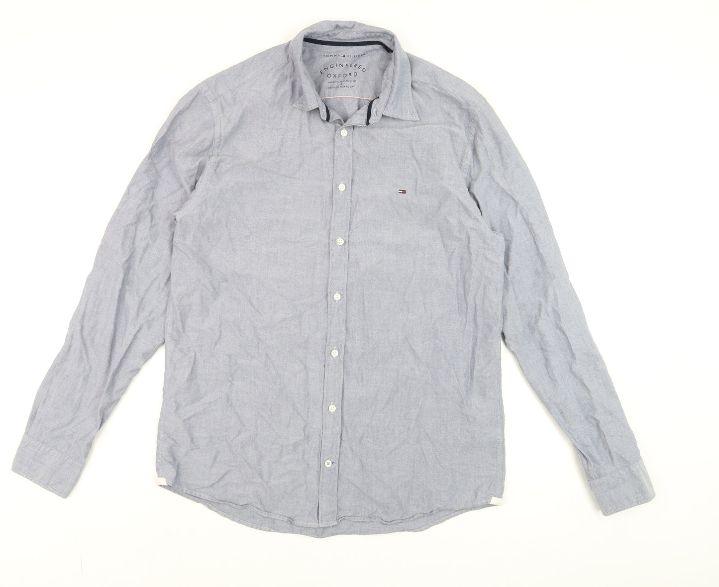 Tommy Hilfiger Men's Blue Oxford Regular Fit Long Sleeve Shirt Size M