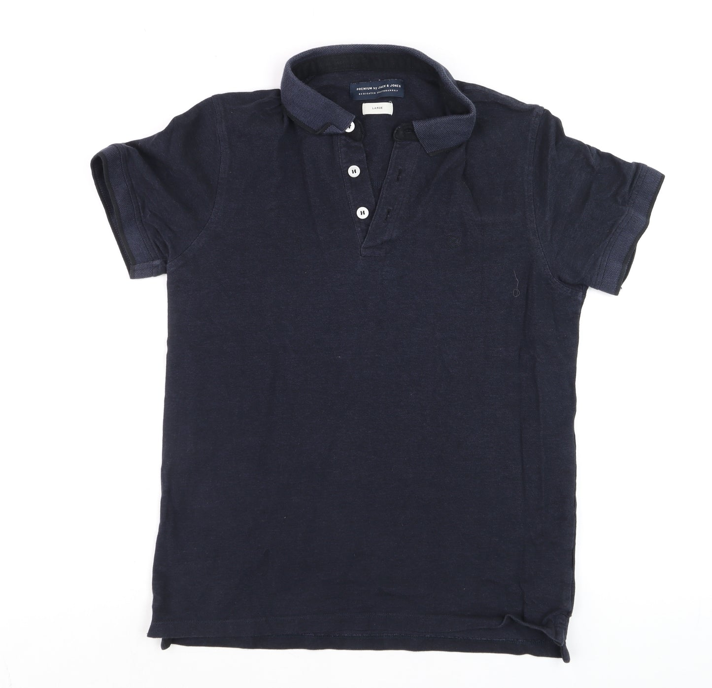 Jack & Jones Men's Blue Cotton Polo Shirt Size L Short Sleeve