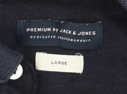 Jack & Jones Men's Blue Cotton Polo Shirt Size L Short Sleeve