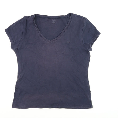 Tommy Hilfiger Womens Blue V-Neck Short Sleeve Cotton T-Shirt Size S