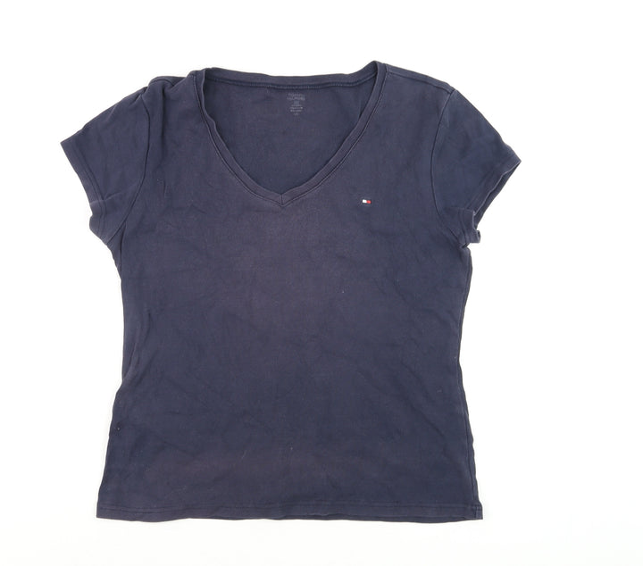 Tommy Hilfiger Womens Blue V-Neck Short Sleeve Cotton T-Shirt Size S