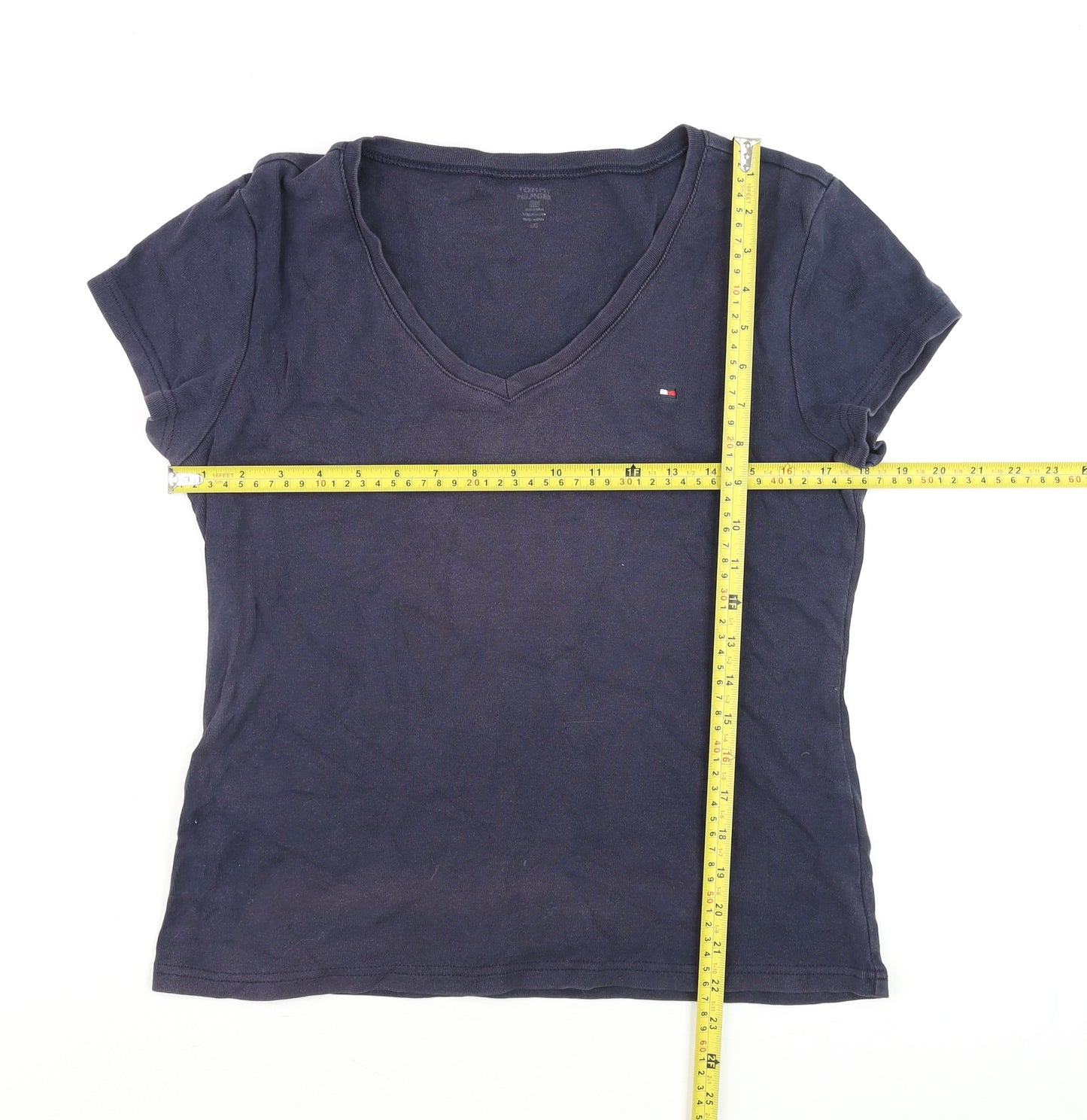 Tommy Hilfiger Womens Blue V-Neck Short Sleeve Cotton T-Shirt Size S