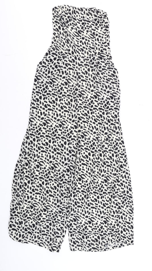 Bella Mae Women's Black & White Animal Print Strapless Jumpsuit Size S Polyester
