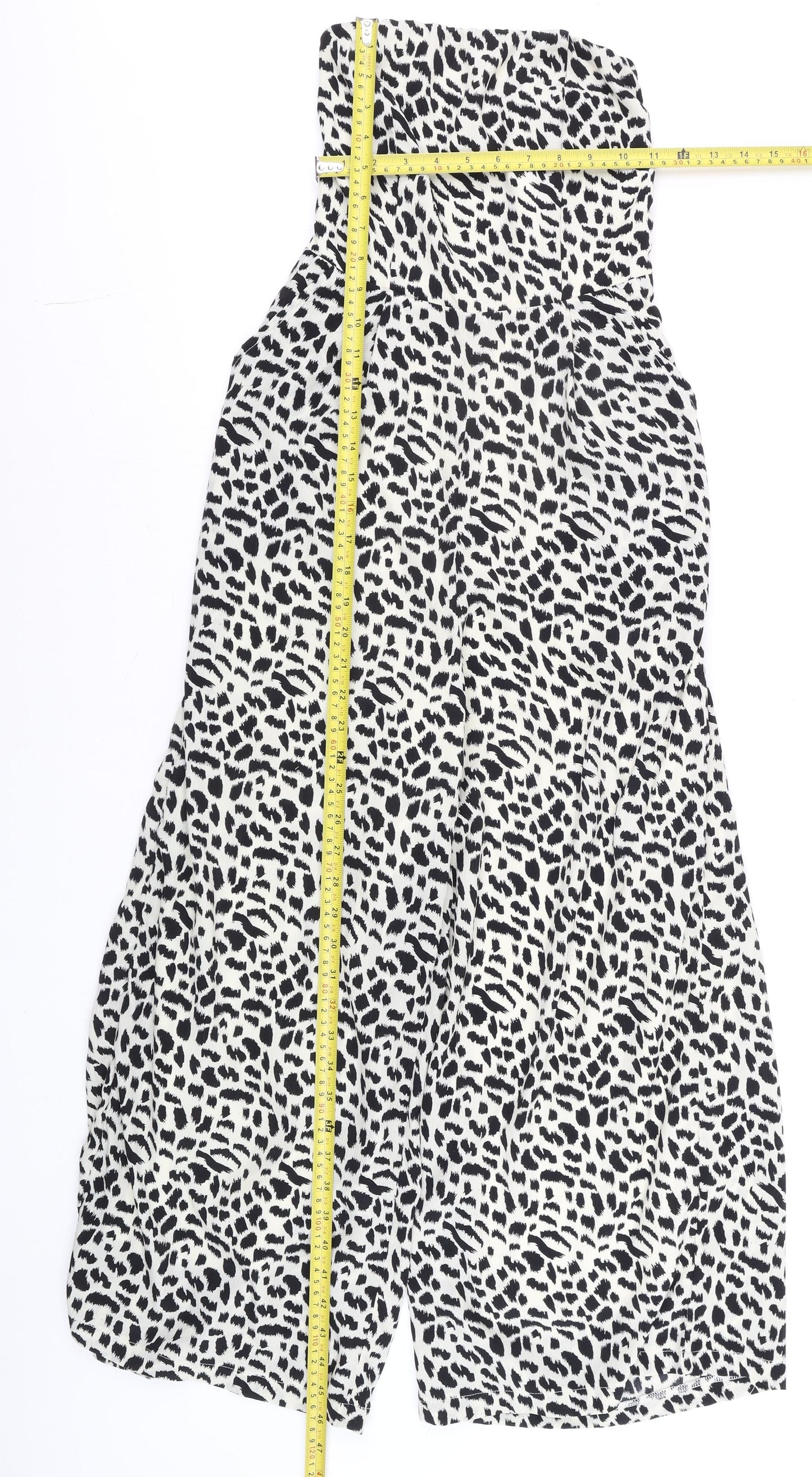 Bella Mae Women's Black & White Animal Print Strapless Jumpsuit Size S Polyester