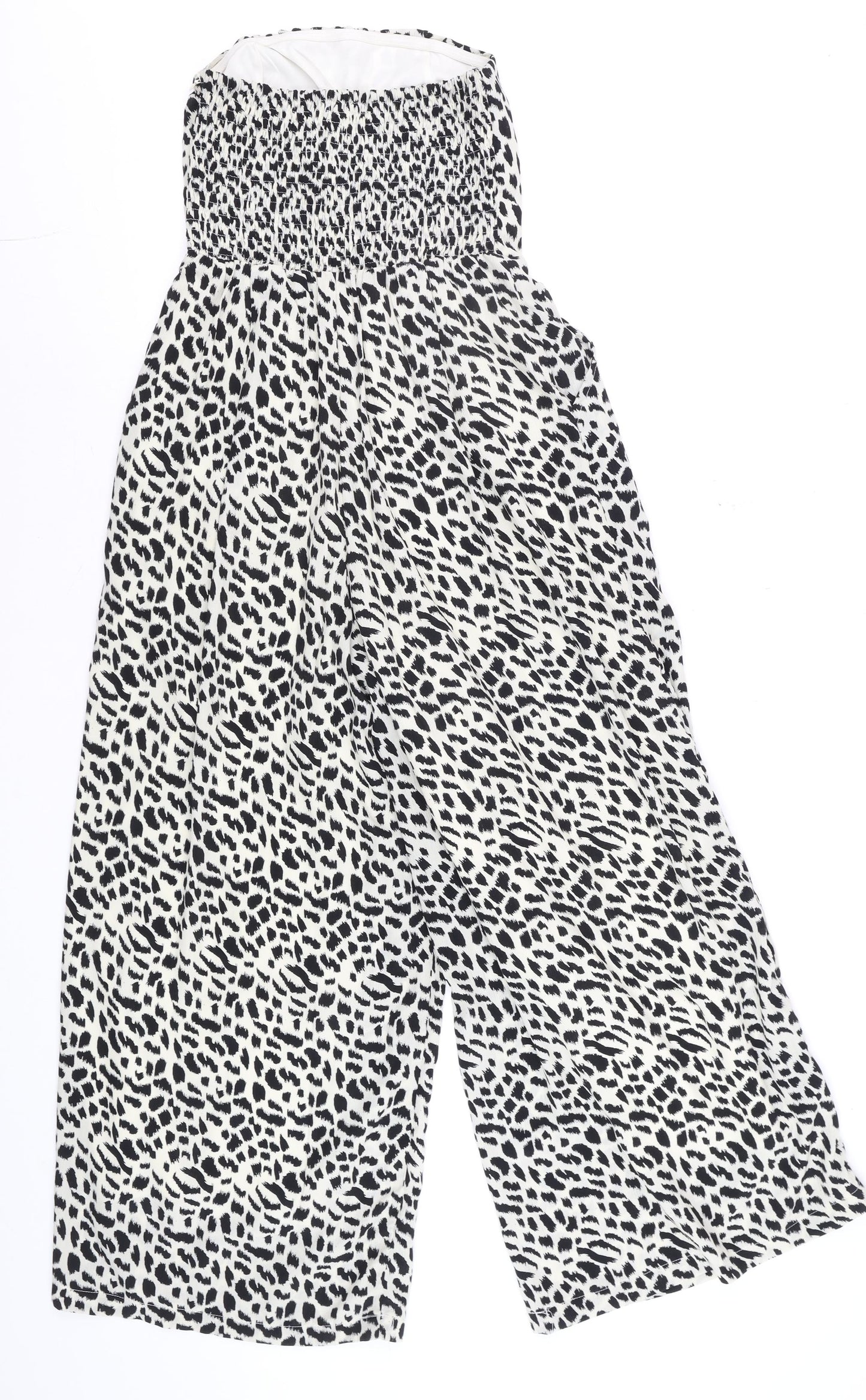 Bella Mae Women's Black & White Animal Print Strapless Jumpsuit Size S Polyester