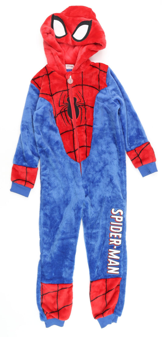 Marvel Spider-Man Boys Blue Red Hooded Fleece One Piece Pyjamas 6-7 Years