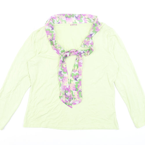 Rodier Women’s Green Long Sleeve V-Neck Blouse L Stretch Jersey