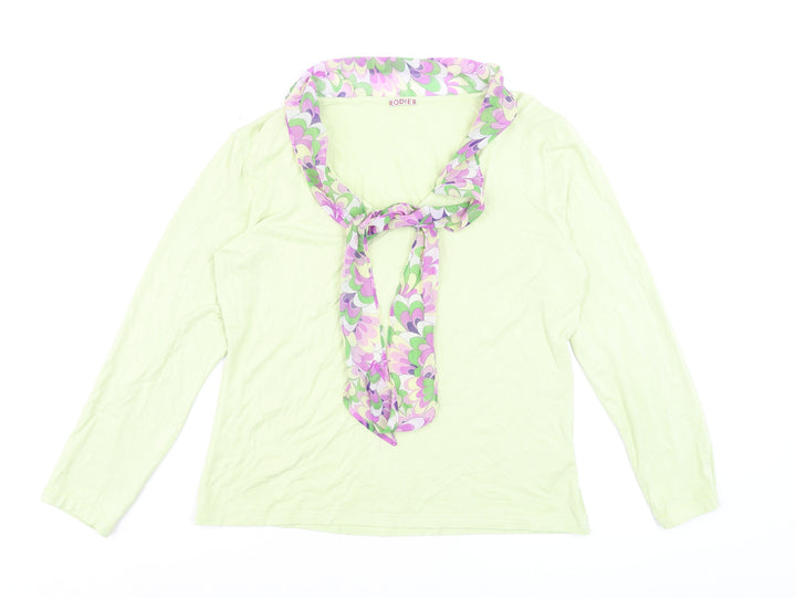 Rodier Women’s Green Long Sleeve V-Neck Blouse L Stretch Jersey