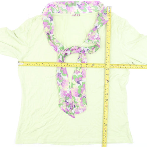 Rodier Women’s Green Long Sleeve V-Neck Blouse L Stretch Jersey