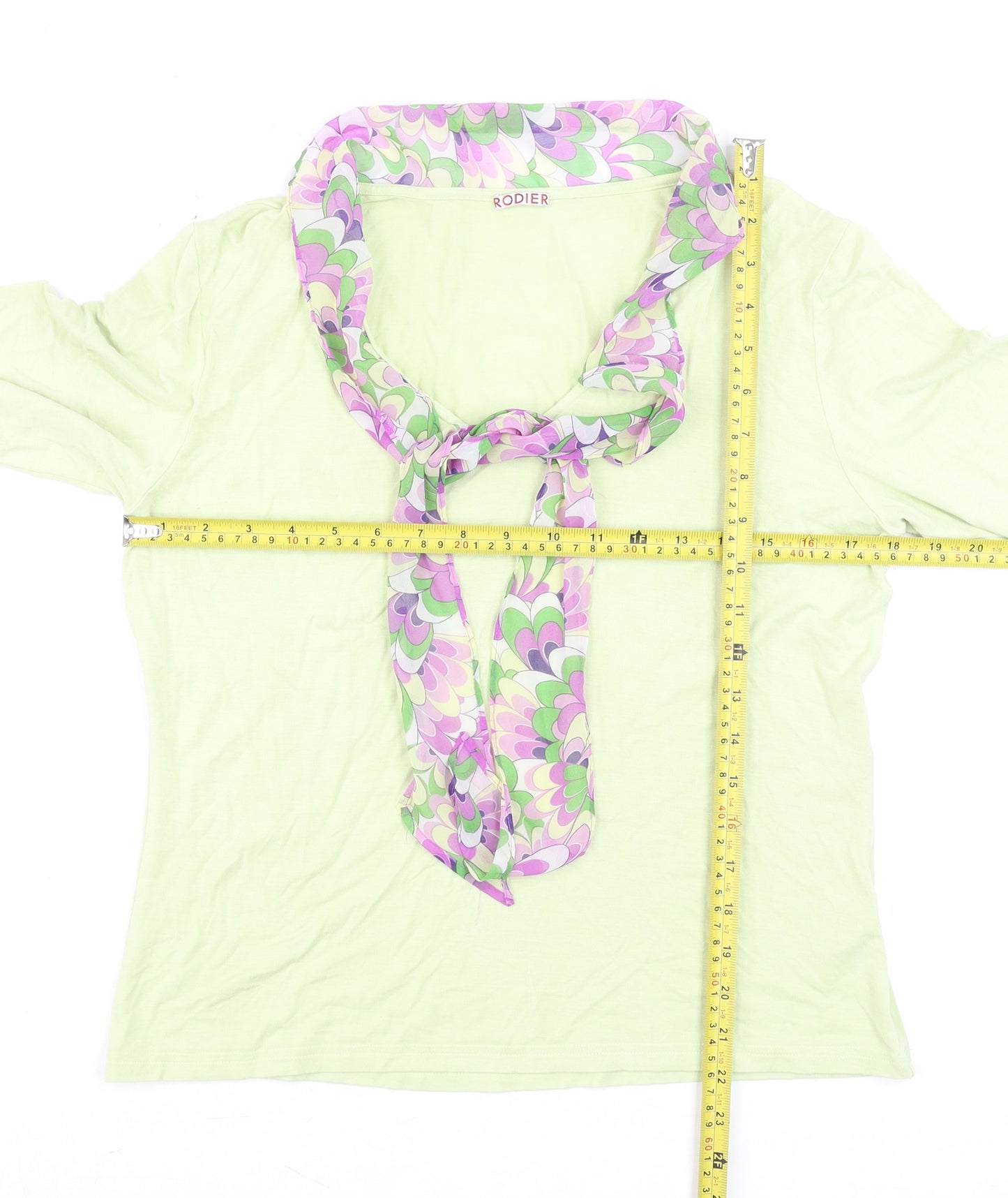Rodier Women’s Green Long Sleeve V-Neck Blouse L Stretch Jersey
