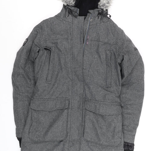 Trespass Men's Grey XS Waterproof Winter Parka Coat Faux Fur Hood