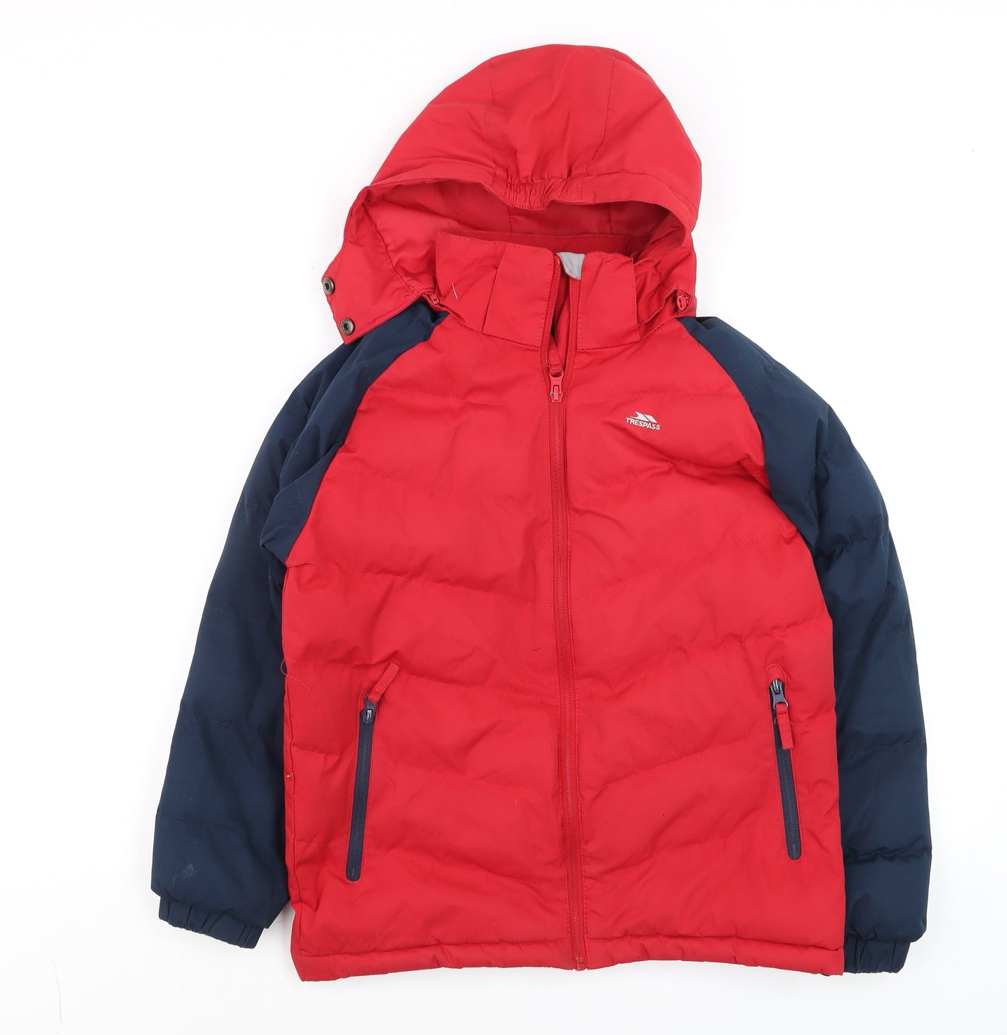 Trespass Boys Red & Blue Waterproof Hooded Puffer Jacket 9-10 Years