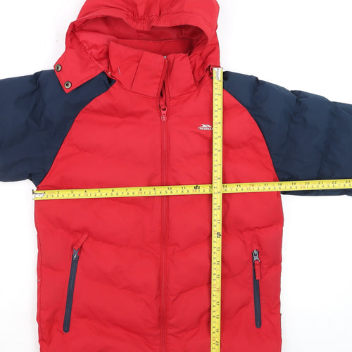 Trespass Boys Red & Blue Waterproof Hooded Puffer Jacket 9-10 Years