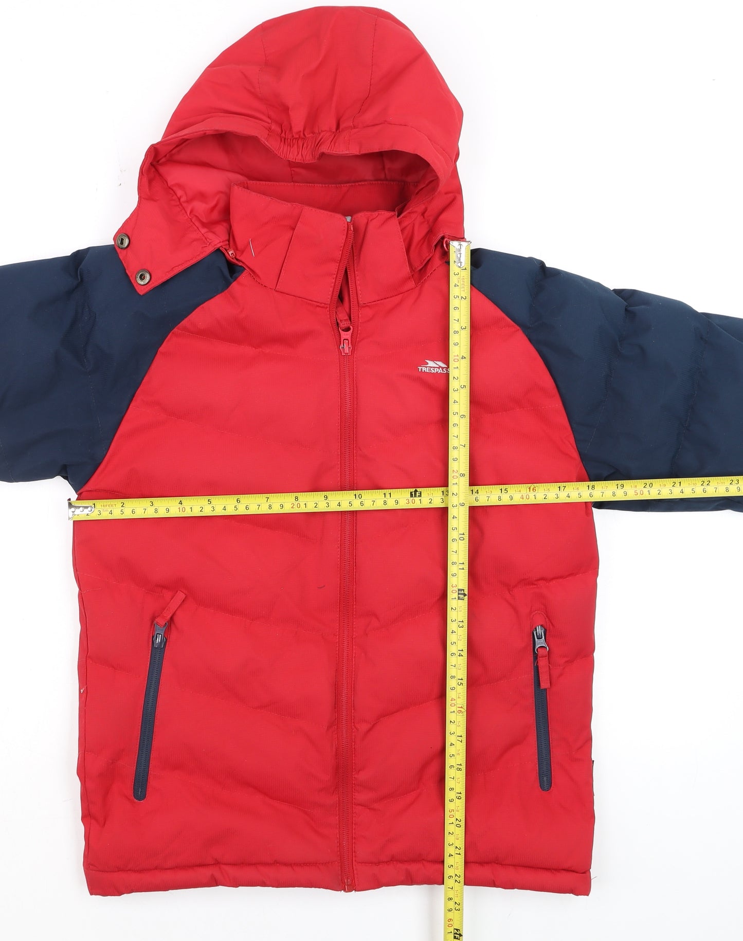 Trespass Boys Red & Blue Waterproof Hooded Puffer Jacket 9-10 Years