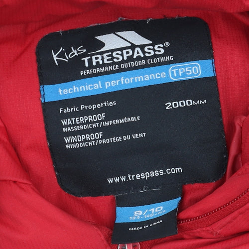 Trespass Boys Red & Blue Waterproof Hooded Puffer Jacket 9-10 Years