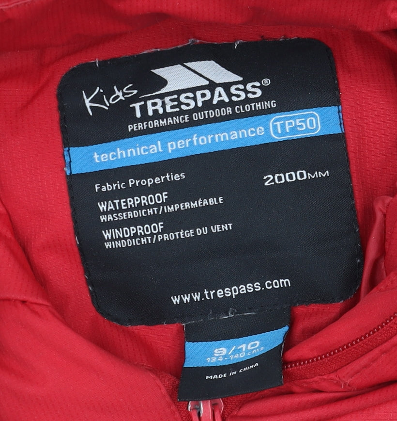 Trespass Boys Red & Blue Waterproof Hooded Puffer Jacket 9-10 Years