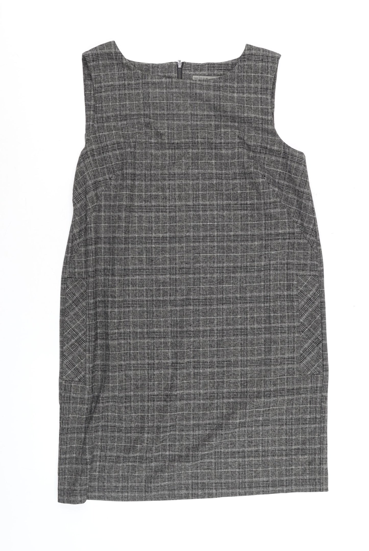 Zara Women Grey Check Shift Dress Size 14 Workwear Sleeveless