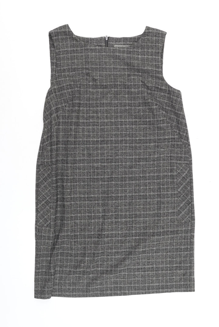 Zara Women Grey Check Shift Dress Size 14 Workwear Sleeveless