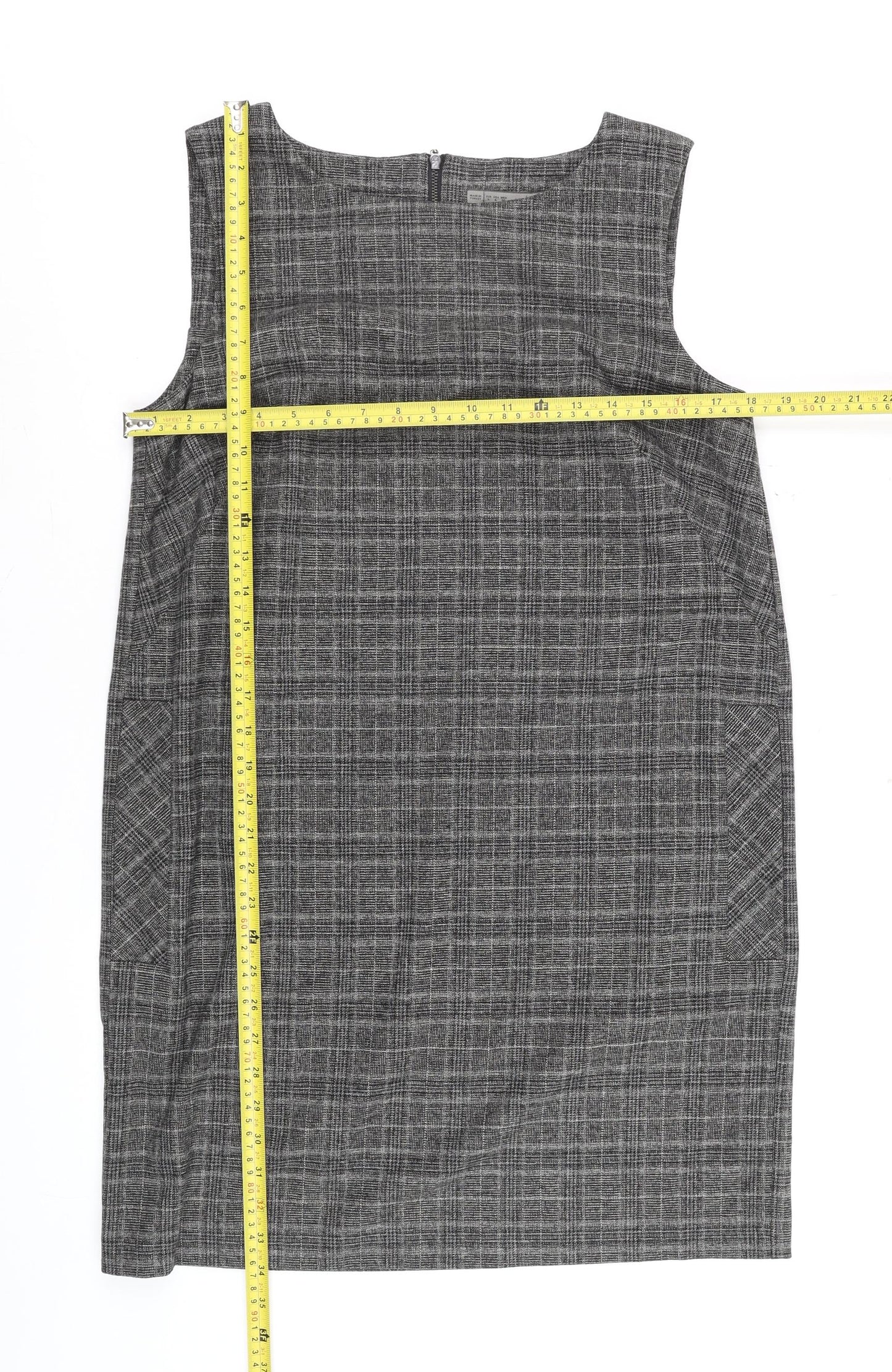 Zara Women Grey Check Shift Dress Size 14 Workwear Sleeveless