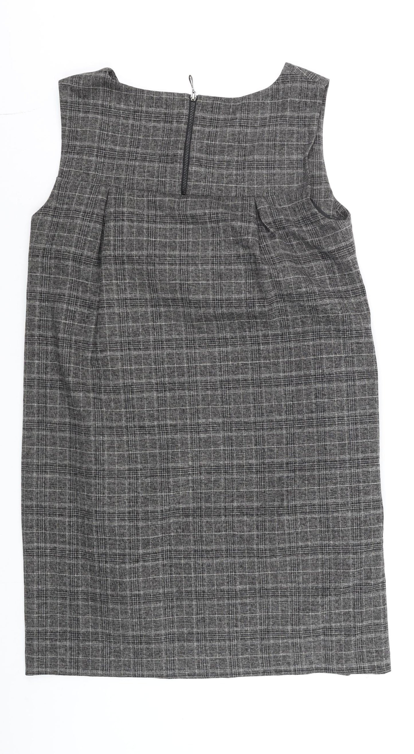 Zara Women Grey Check Shift Dress Size 14 Workwear Sleeveless