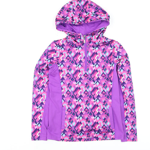 Dunnes Stores Girls Purple Geometric Hooded 1/4 Zip Activewear Jacket 10-11 Years