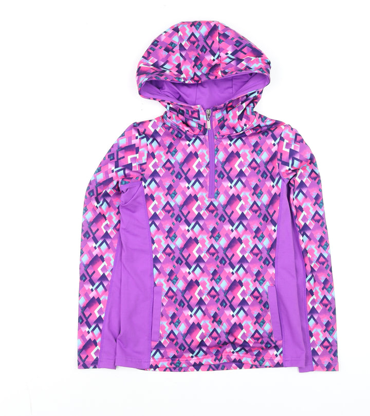 Dunnes Stores Girls Purple Geometric Hooded 1/4 Zip Activewear Jacket 10-11 Years