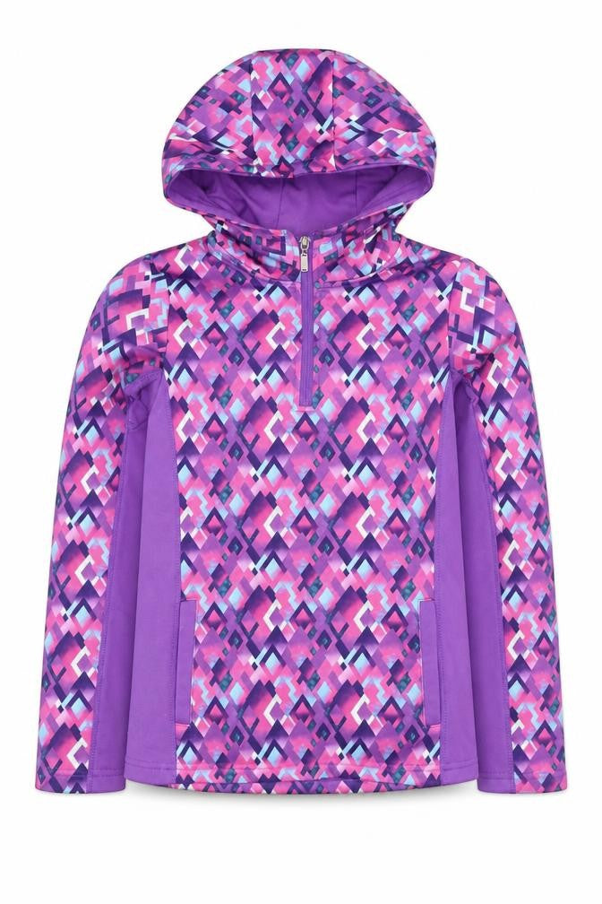 Dunnes Stores Girls Purple Geometric Hooded 1/4 Zip Activewear Jacket 10-11 Years