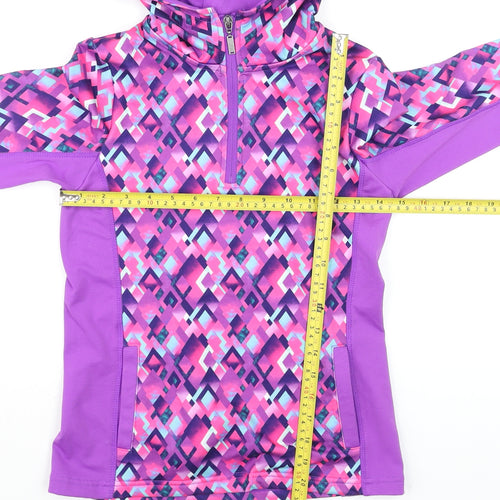 Dunnes Stores Girls Purple Geometric Hooded 1/4 Zip Activewear Jacket 10-11 Years