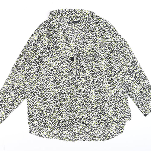 ZARA Women’s Multicoloured Animal Print Collared Cropped Blouse Size XL