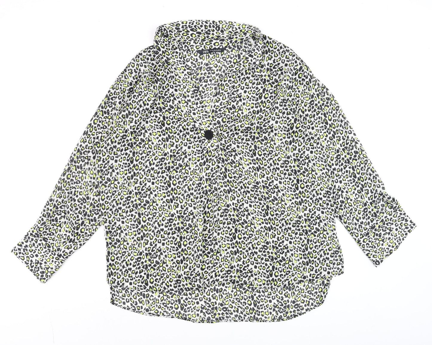 ZARA Women’s Multicoloured Animal Print Collared Cropped Blouse Size XL
