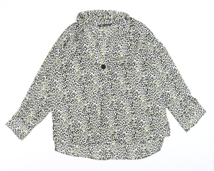 ZARA Women’s Multicoloured Animal Print Collared Cropped Blouse Size XL