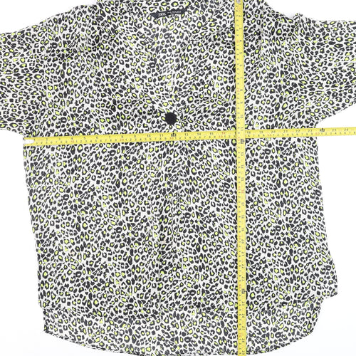 ZARA Women’s Multicoloured Animal Print Collared Cropped Blouse Size XL