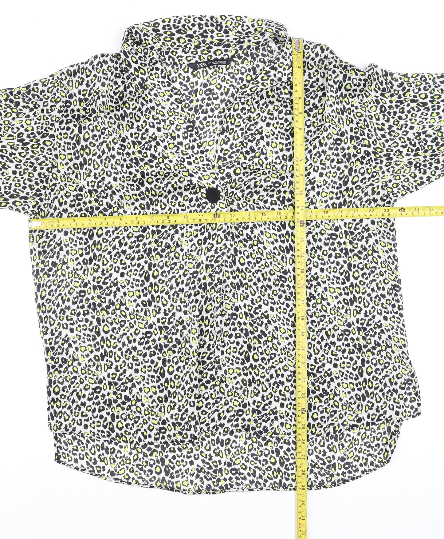 ZARA Women’s Multicoloured Animal Print Collared Cropped Blouse Size XL