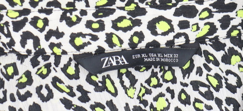 ZARA Women’s Multicoloured Animal Print Collared Cropped Blouse Size XL