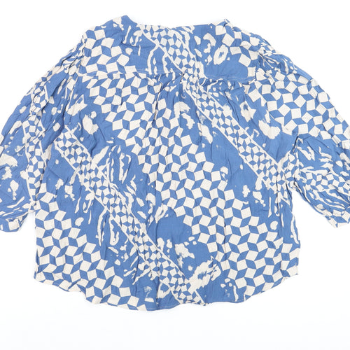 Next Women's Blue Geometric Viscose Tunic Blouse Size 18