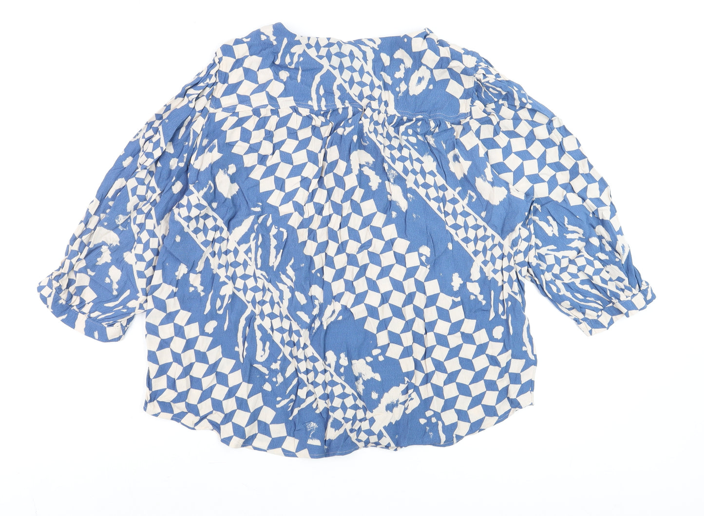 Next Women's Blue Geometric Viscose Tunic Blouse Size 18
