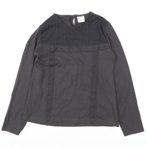 Zara Girls Black Long Sleeve Lace Cotton Blouse 10 Years