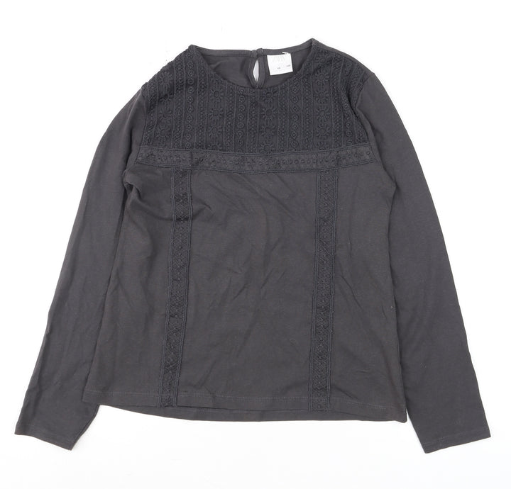 Zara Girls Black Long Sleeve Lace Cotton Blouse 10 Years