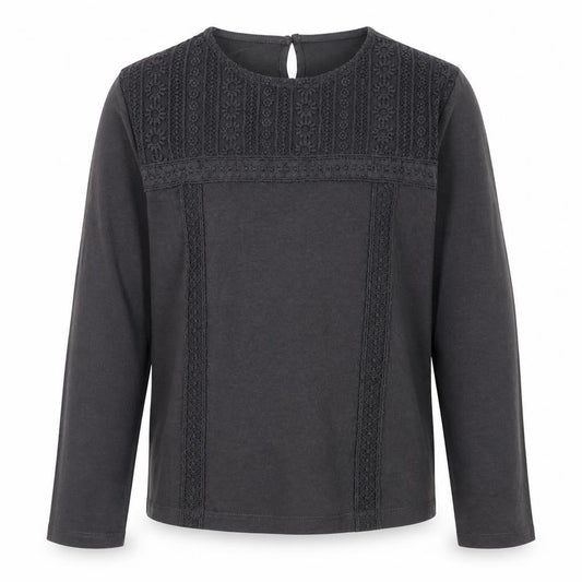 Zara Girls Black Long Sleeve Lace Cotton Blouse 10 Years