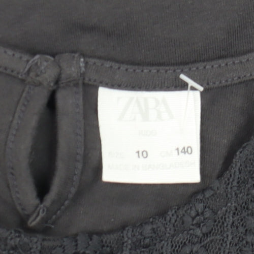 Zara Girls Black Long Sleeve Lace Cotton Blouse 10 Years