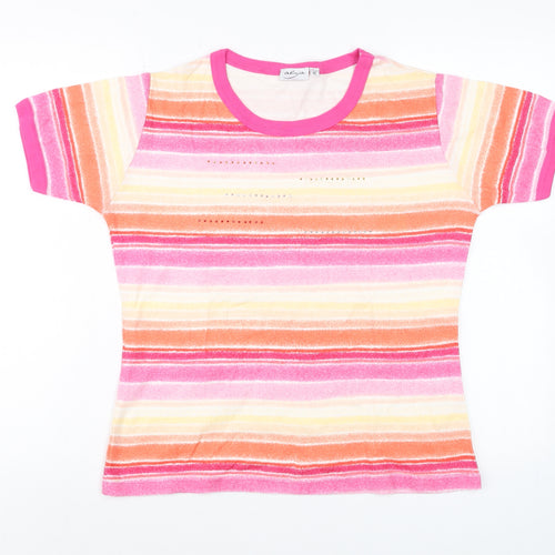 Aliija Womens Multicoloured Striped Cotton T-Shirt XL