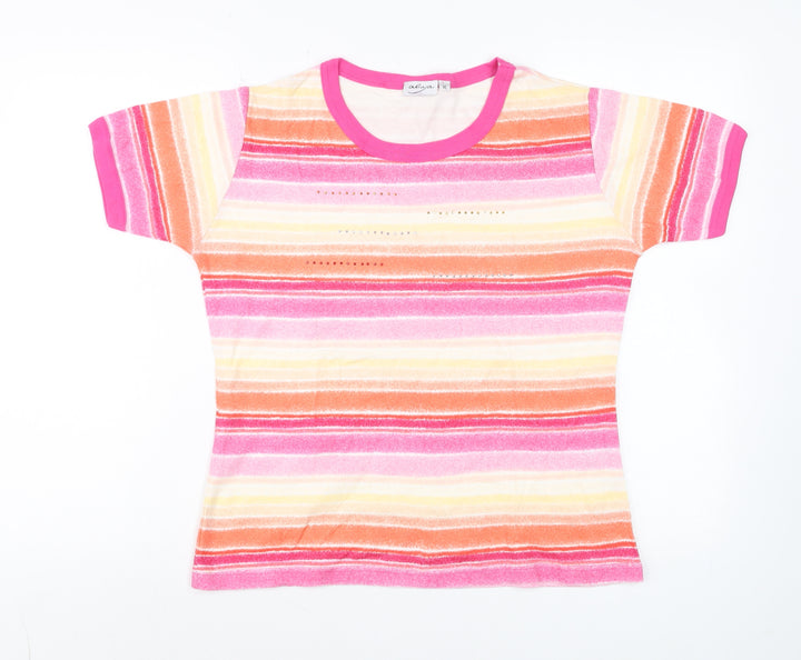 Aliija Womens Multicoloured Striped Cotton T-Shirt XL