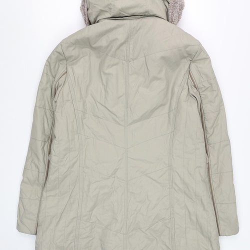 Gerry Weber Women Beige Faux Fur Trim Hooded Mid-Length Parka Coat Size 12