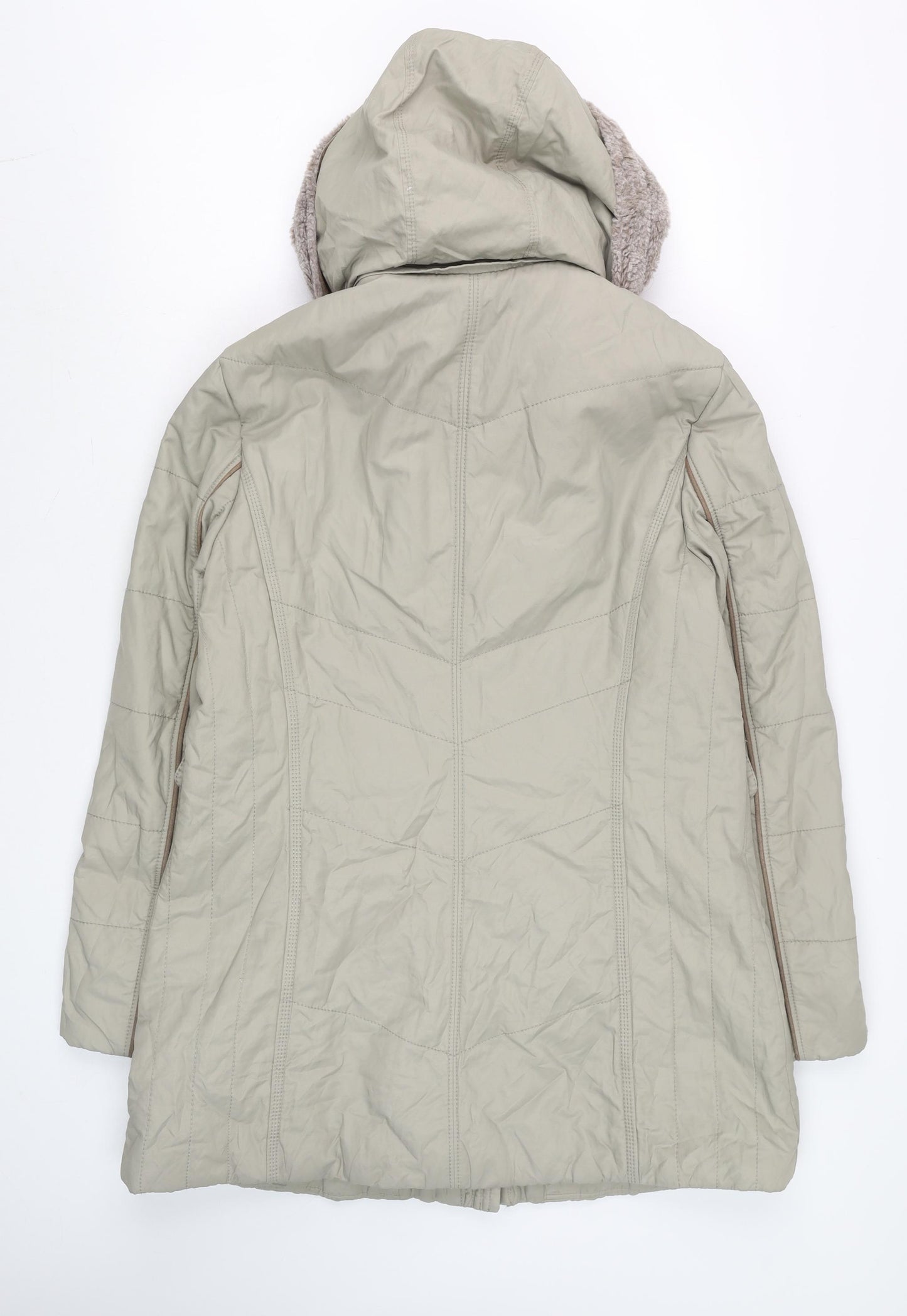 Gerry Weber Women Beige Faux Fur Trim Hooded Mid-Length Parka Coat Size 12
