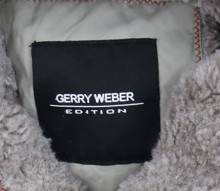 Gerry Weber Women Beige Faux Fur Trim Hooded Mid-Length Parka Coat Size 12
