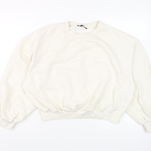 Zara Women Ivory Crew Neck Pullover Sweatshirt Size M