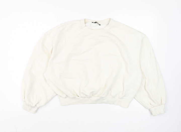 Zara Women Ivory Crew Neck Pullover Sweatshirt Size M
